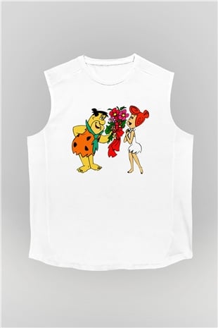 The Flintstones Taş Devri Beyaz Unisex  Kolsuz Tişört