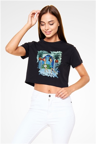 The Flintstones Taş Devri Siyah Crop Top Tişört