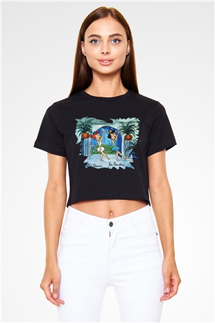 The Flintstones Taş Devri Siyah Crop Top Tişört