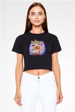 The Flintstones Taş Devri Siyah   Crop Top Tişört
