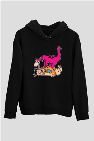 The Flintstones Taş Devri Siyah Unisex Kapüşonlu Sweatshirt