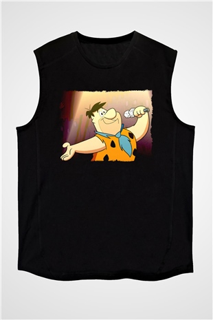 The Flintstones Taş Devri Siyah Unisex  Kolsuz Tişört