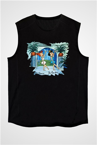 The Flintstones Taş Devri Siyah Unisex Kolsuz Tişört