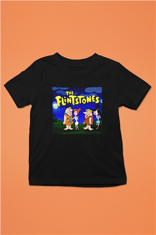 The Flintstones Taş Devri Siyah Unisex  Çocuk Tişört