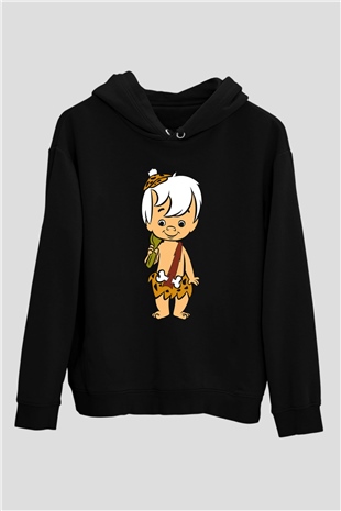 The Flintstones Taş Devri Siyah Unisex Kapüşonlu Sweatshirt