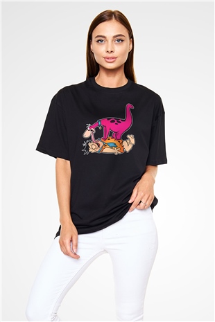 The Flintstones Taş Devri Siyah Unisex Oversize Tişört