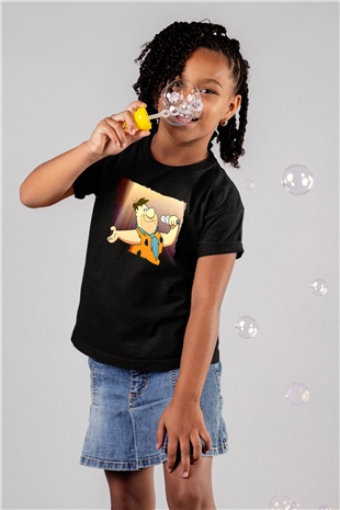 The Flintstones Taş Devri Siyah Unisex  Çocuk Tişört