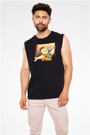 The Flintstones Taş Devri Siyah Unisex  Kolsuz Tişört