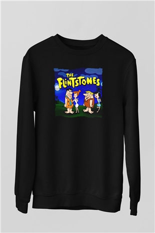 The Flintstones Taş Devri Siyah Unisex  Sweatshirt
