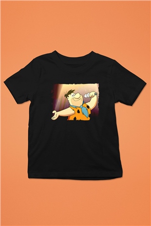 The Flintstones Taş Devri Siyah Unisex  Çocuk Tişört