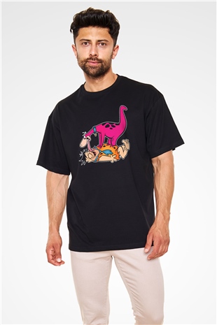 The Flintstones Taş Devri Siyah Unisex Oversize Tişört