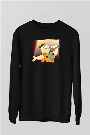 The Flintstones Taş Devri Siyah Unisex  Sweatshirt