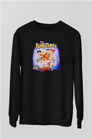 The Flintstones Taş Devri Siyah Unisex  Sweatshirt