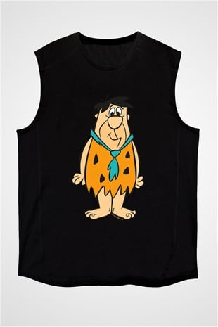 The Flintstones Taş Devri Siyah Unisex  Kolsuz Tişört