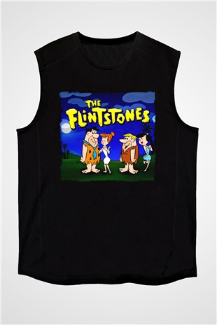 The Flintstones Taş Devri Siyah Unisex  Kolsuz Tişört