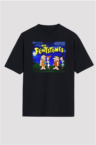 The Flintstones Taş Devri Siyah Oversize Tişört