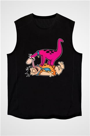 The Flintstones Taş Devri Siyah Unisex Kolsuz Tişört