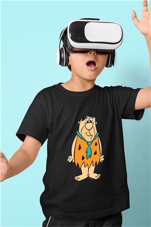 The Flintstones Taş Devri Siyah Unisex  Çocuk Tişört