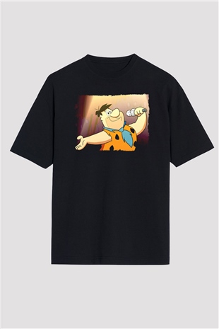 The Flintstones Taş Devri Siyah Oversize Tişört