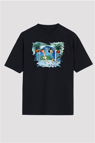 The Flintstones Taş Devri Siyah Unisex Oversize Tişört