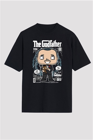 The Godfather Baskılı Unisex Siyah Oversize Tişört