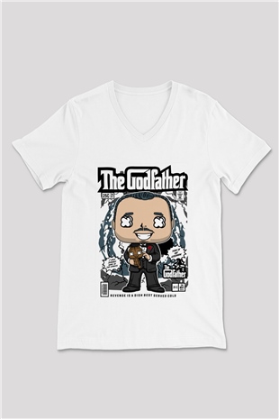 The Godfather Corleone Baskılı Unisex Beyaz V Yaka Tişört