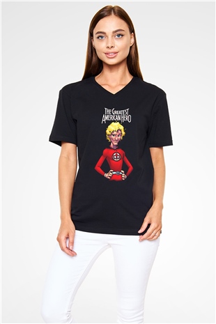 The Greatest American Hero Siyah Unisex  V Yaka Tişört
