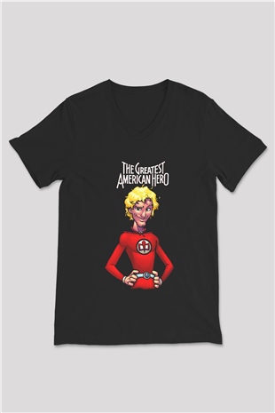The Greatest American Hero Siyah Unisex  V Yaka Tişört