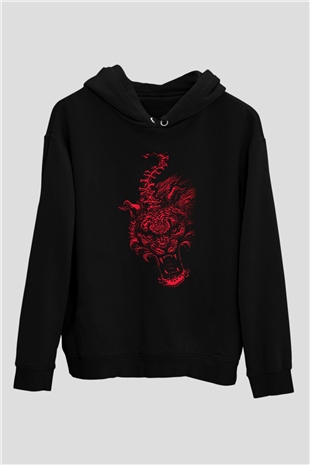The Hu Baskılı Unisex Siyah Kapüşonlu Sweatshirt