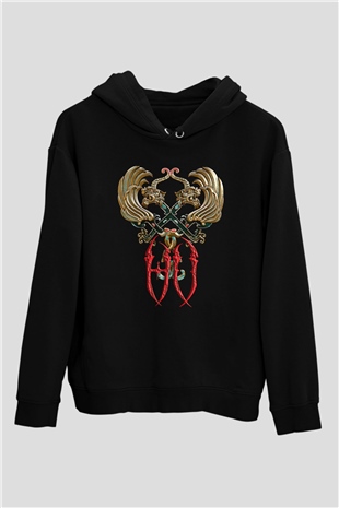 The Hu Baskılı Unisex Siyah Kapüşonlu Sweatshirt