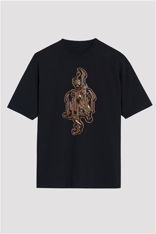 The Hu Baskılı Unisex Siyah Oversize Tişört - Tshirt