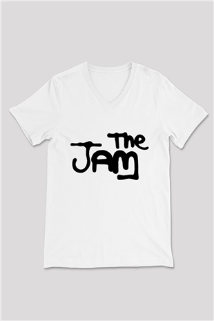 The Jam Beyaz Unisex V Yaka Tişört T-Shirt