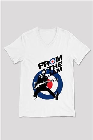 The Jam Beyaz Unisex V Yaka Tişört T-Shirt