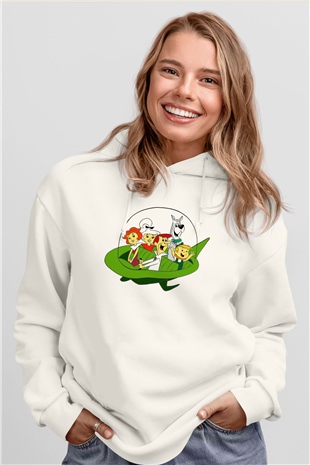 The Jetsons Jetsonlar Beyaz Unisex Kapşonlu Sweatshirt