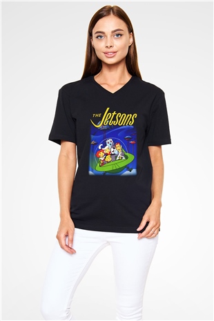 The Jetsons Jetsonlar Siyah Unisex V Yaka Tişört