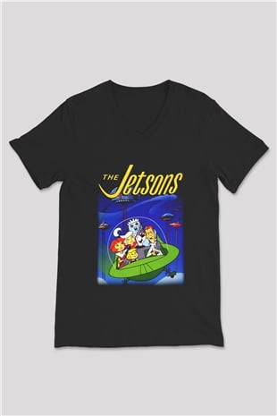 The Jetsons Jetsonlar Siyah Unisex V Yaka Tişört
