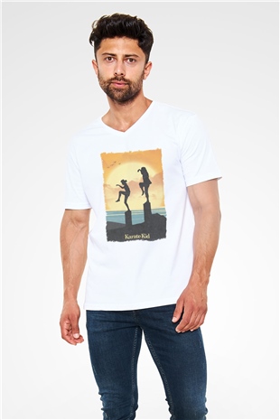 The Karate Kid Beyaz Unisex V Yaka Tişört