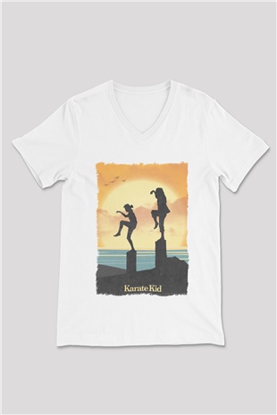 The Karate Kid Beyaz Unisex V Yaka Tişört