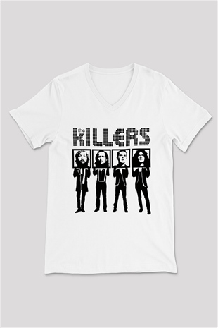 The Killers Beyaz Unisex V Yaka Tişört T-Shirt