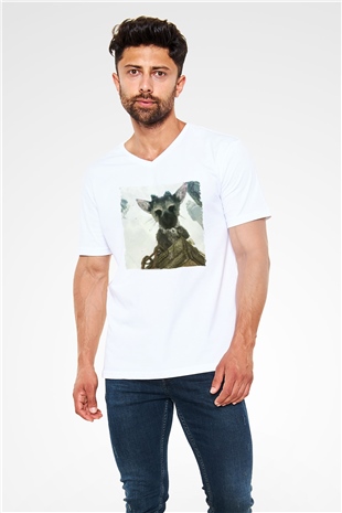 The Last Guardian Beyaz Unisex V Yaka Tişört