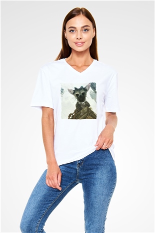 The Last Guardian Beyaz Unisex V Yaka Tişört