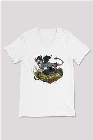 The Last Guardian Beyaz Unisex V Yaka Tişört