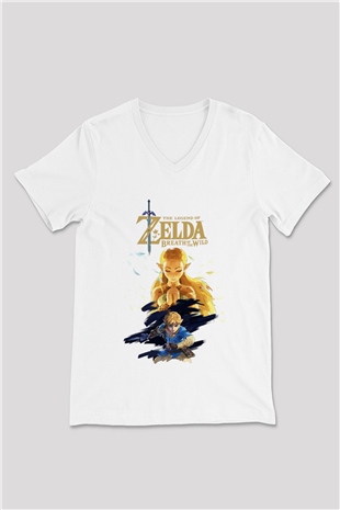 The Legend of Zelda Beyaz Unisex V Yaka Tişört