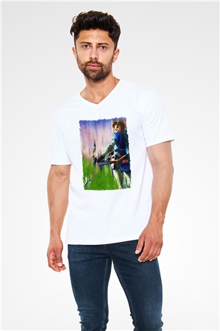 The Legend of Zelda Beyaz Unisex  V Yaka Tişört