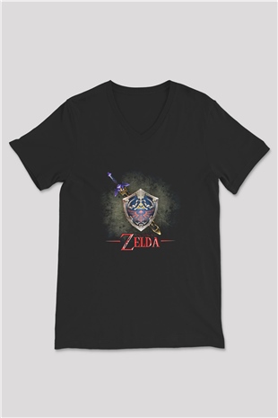 The Legend of Zelda Siyah Unisex V Yaka Tişört