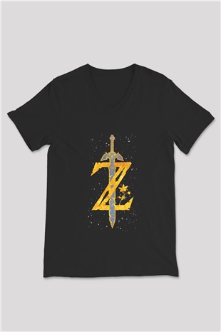 The Legend of Zelda Siyah Unisex  V Yaka Tişört