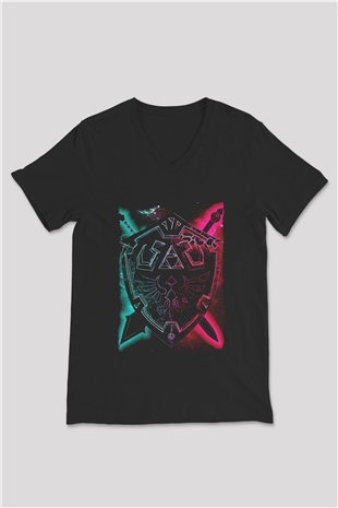 The Legend of Zelda Siyah Unisex  V Yaka Tişört