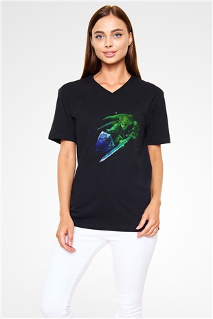 The Legend of Zelda Siyah Unisex  V Yaka Tişört