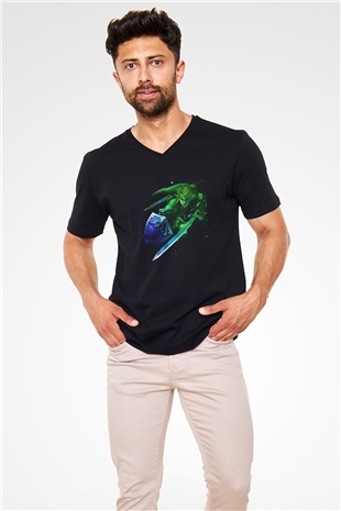 The Legend of Zelda Siyah Unisex  V Yaka Tişört