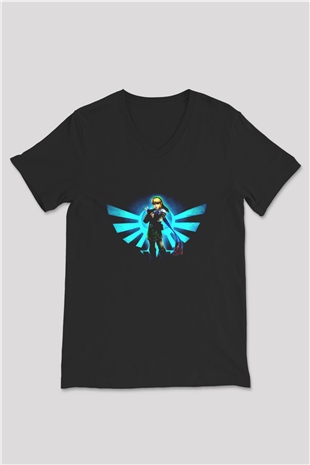 The Legend of Zelda Siyah Unisex  V Yaka Tişört
